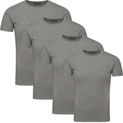 Jack & Jones Herren Basic T-Shirt O-Neck 4er Pack Grau