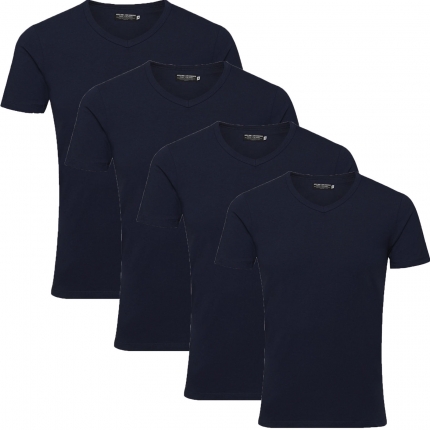 Jack & Jones Herren Basic T-Shirt V-Neck 4er Pack Blau