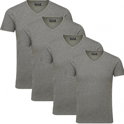 Jack & Jones Herren Basic T-Shirt V-Neck 4er Pack Grau