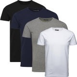 Jack & Jones Herren Basic T-Shirt O-Neck 4er Pack MIX Rundhals weiß, grau, schwarz, blau